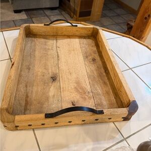 Rustic Wooden Vanity Tray with Black Handles